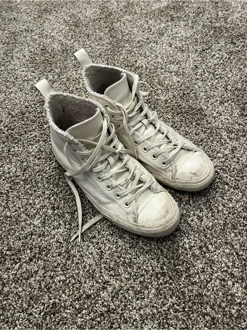 High-Top Converse in Off-White with warm/fuzzy inside liner